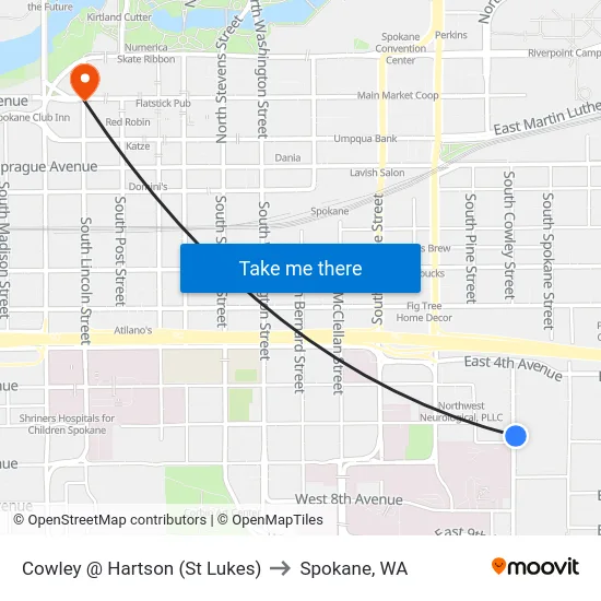 Cowley @ Hartson (St Lukes) to Spokane, WA map