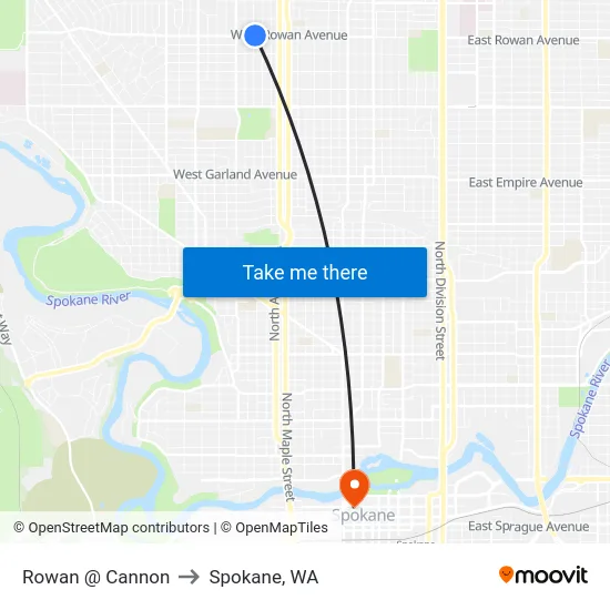 Rowan @ Cannon to Spokane, WA map