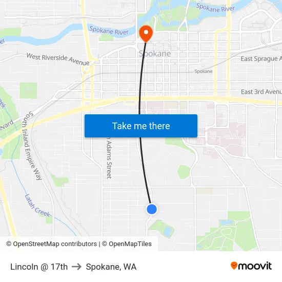 Lincoln @ 17th to Spokane, WA map