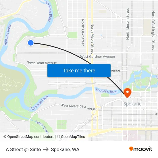 A Street @ Sinto to Spokane, WA map