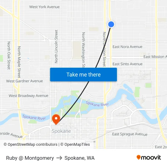 Ruby @ Montgomery to Spokane, WA map
