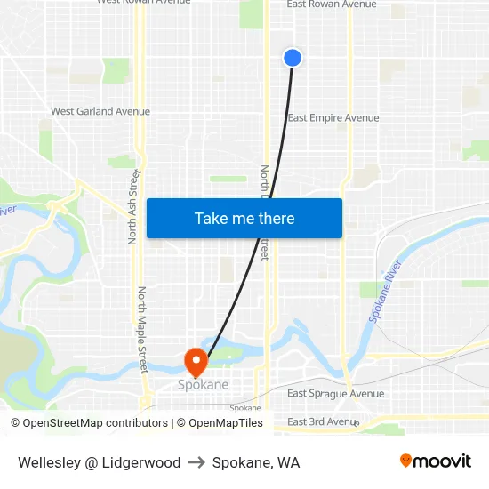 Wellesley @ Lidgerwood to Spokane, WA map