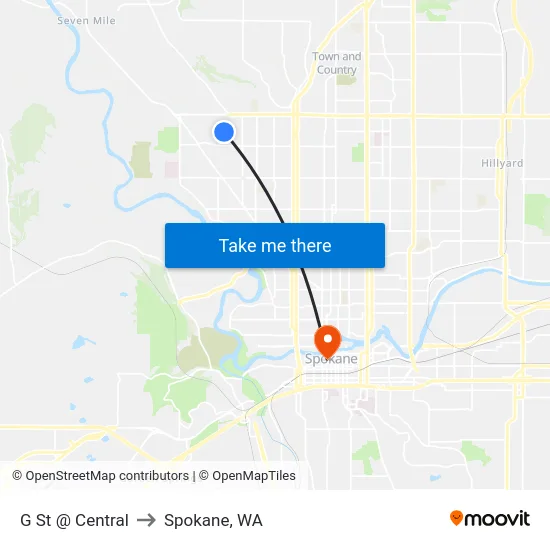 G St @ Central to Spokane, WA map