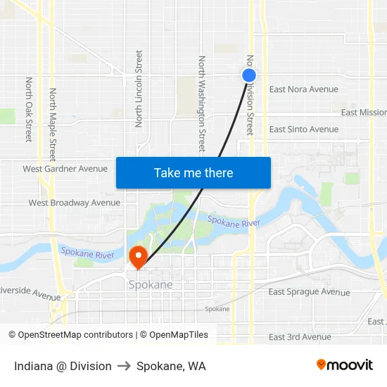 Indiana @ Division to Spokane, WA map