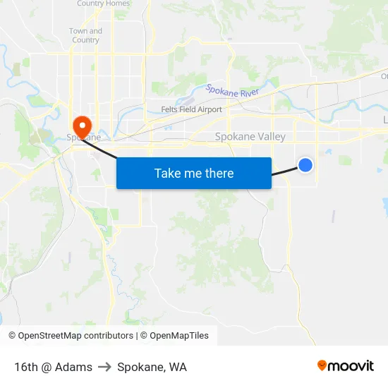 16th @ Adams to Spokane, WA map