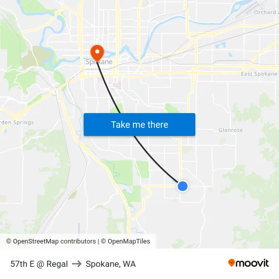 57th E @ Regal to Spokane, WA map