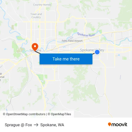 Sprague @ Fox to Spokane, WA map