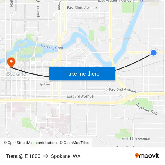 Trent @ E 1800 to Spokane, WA map