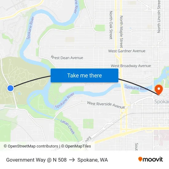 Government Way @ N 508 to Spokane, WA map