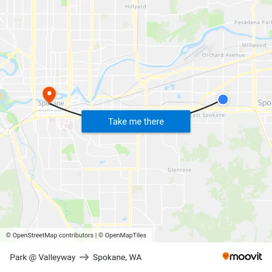 Park @ Valleyway to Spokane, WA map