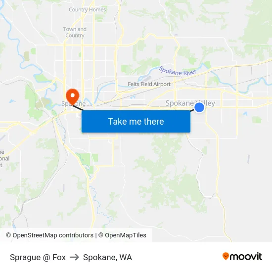 Sprague @ Fox to Spokane, WA map