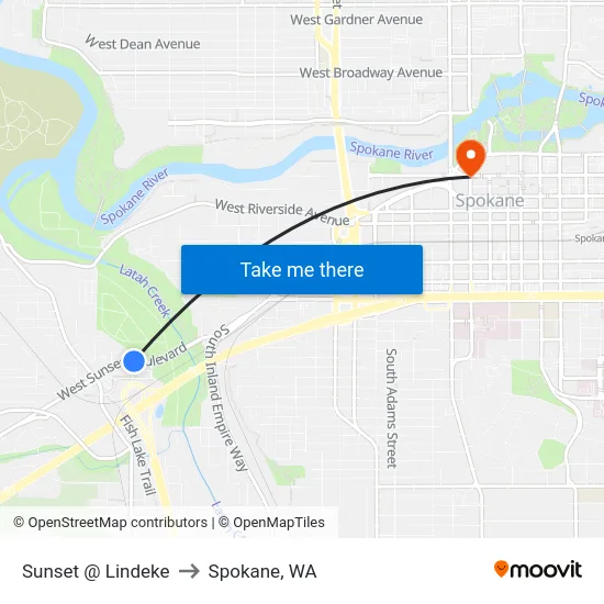 Sunset @ Lindeke to Spokane, WA map