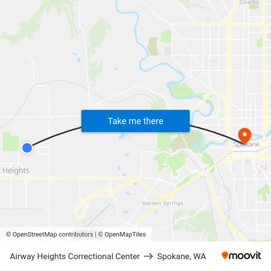 Airway Heights Correctional Center to Spokane, WA map