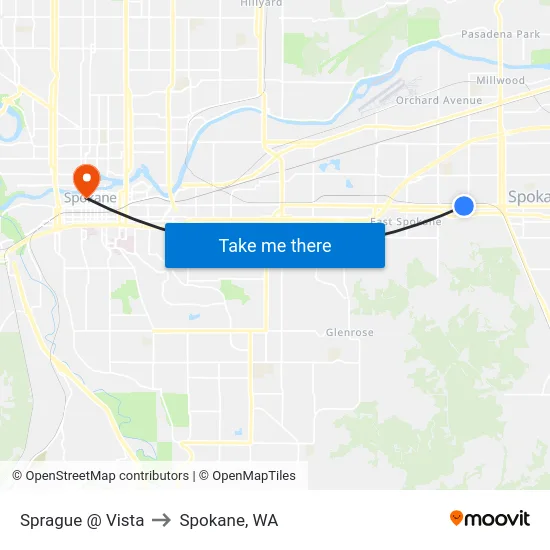 Sprague @ Vista to Spokane, WA map