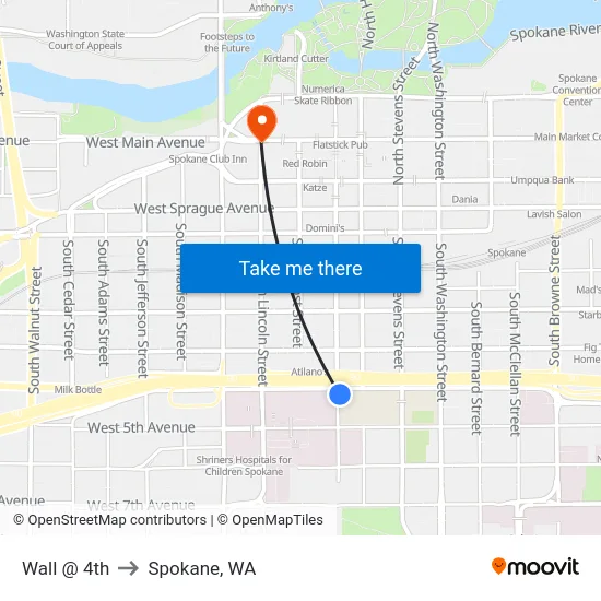 Wall @ 4th to Spokane, WA map