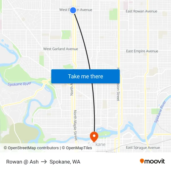 Rowan @ Ash to Spokane, WA map