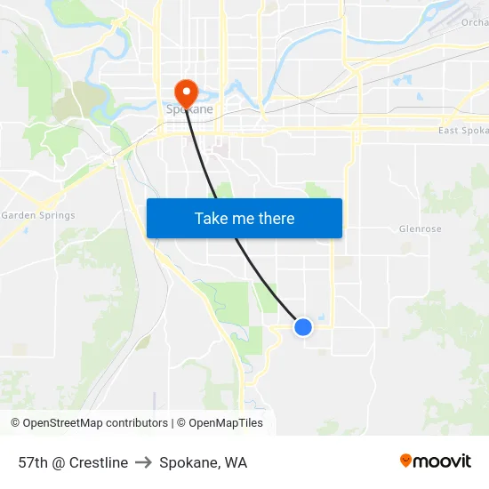 57th @ Crestline to Spokane, WA map