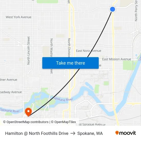 Hamilton @ North Foothills Drive to Spokane, WA map