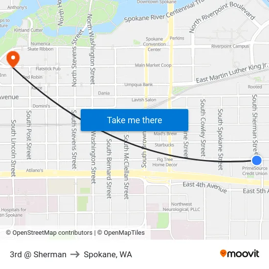 3rd @ Sherman to Spokane, WA map