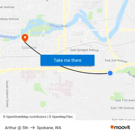 Arthur @ 5th to Spokane, WA map