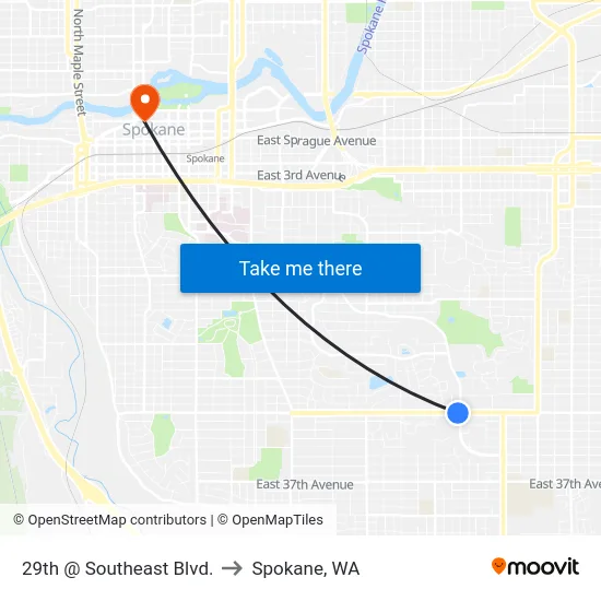 29th @ Southeast Blvd. to Spokane, WA map
