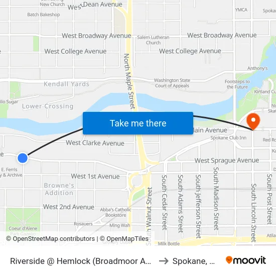 Riverside @ Hemlock (Broadmoor Apt) to Spokane, WA map
