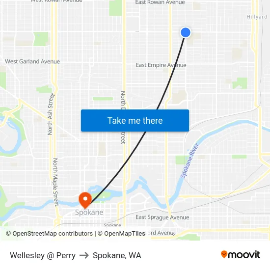 Wellesley @ Perry to Spokane, WA map