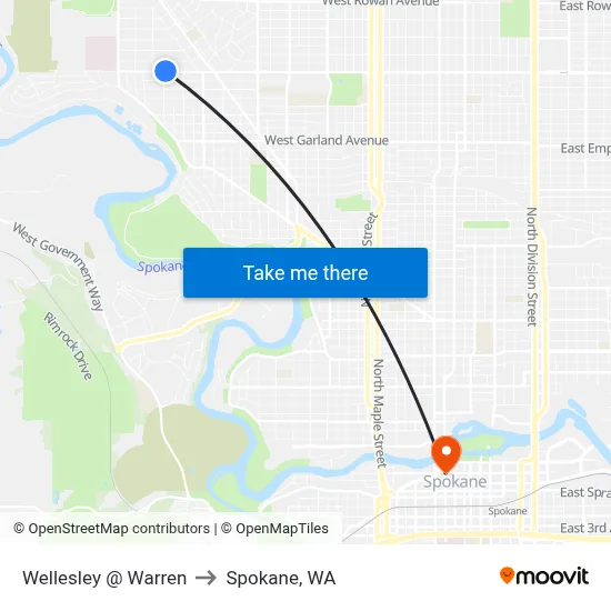 Wellesley @ Warren to Spokane, WA map