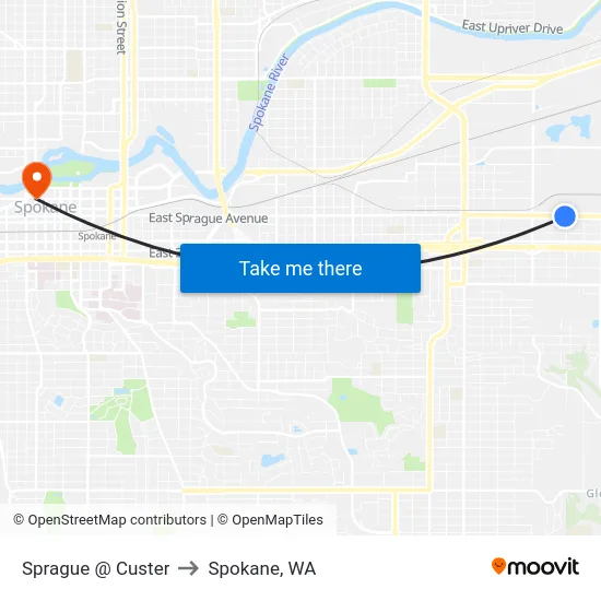 Sprague @ Custer to Spokane, WA map