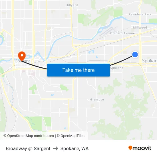 Broadway @ Sargent to Spokane, WA map