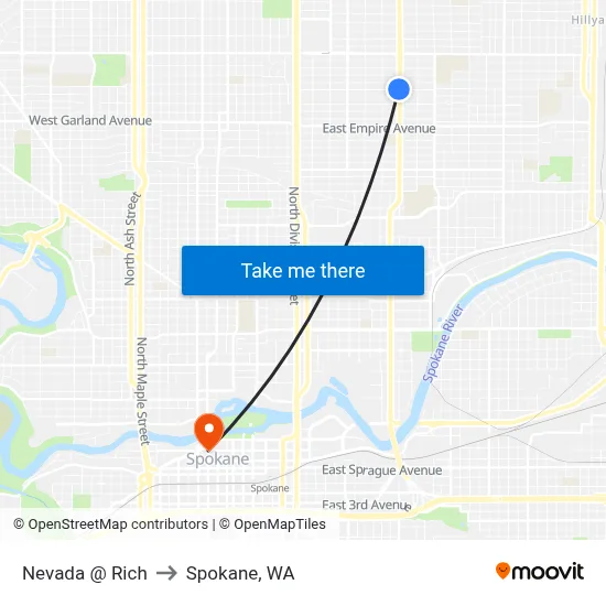Nevada @ Rich to Spokane, WA map