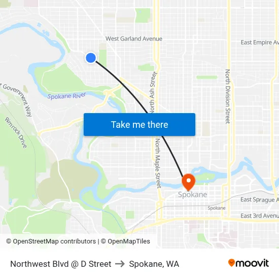 Northwest Blvd @ D Street to Spokane, WA map