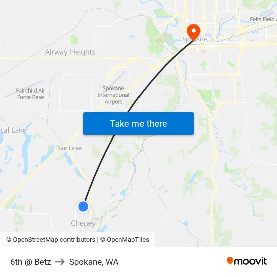 6th @ Betz to Spokane, WA map