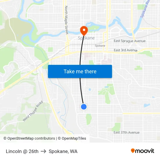 Lincoln @ 26th to Spokane, WA map
