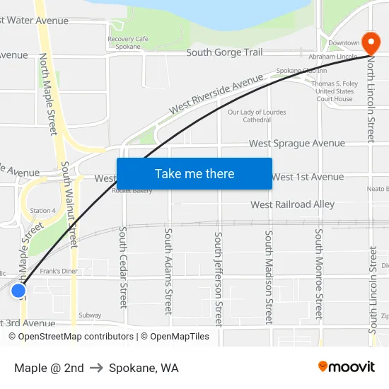 Maple @ 2nd to Spokane, WA map