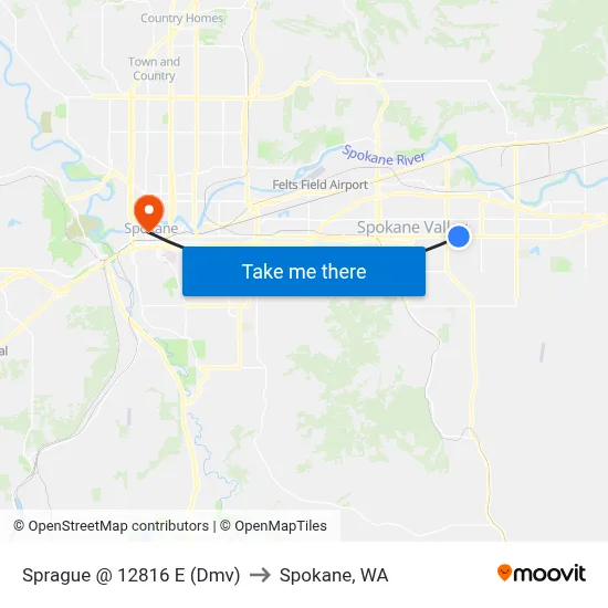 Sprague @ 12816 E (Dmv) to Spokane, WA map