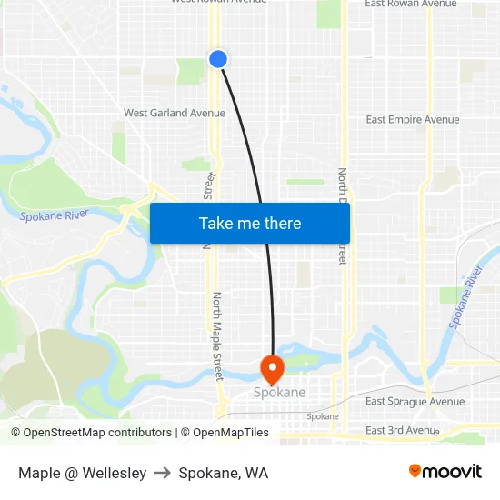 Maple @ Wellesley to Spokane, WA map