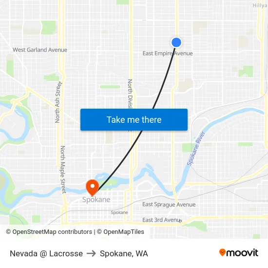 Nevada @ Lacrosse to Spokane, WA map