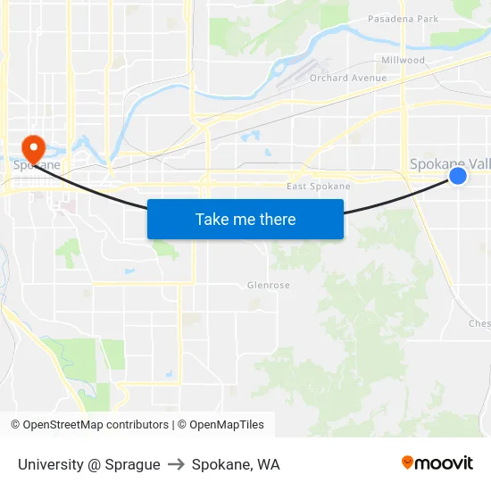University @ Sprague to Spokane, WA map