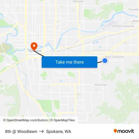 8th @ Woodlawn to Spokane, WA map