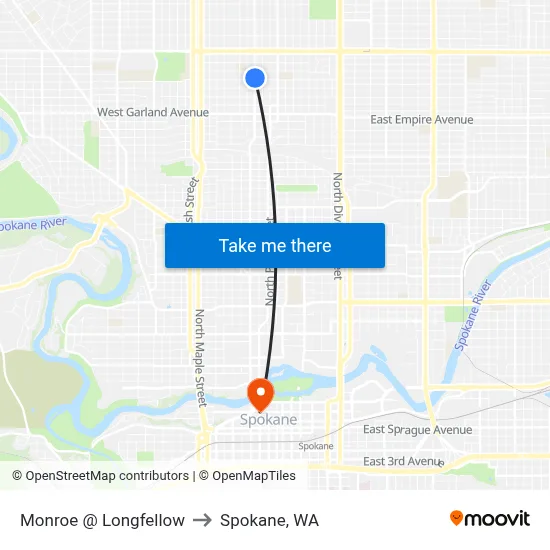 Monroe @ Longfellow to Spokane, WA map