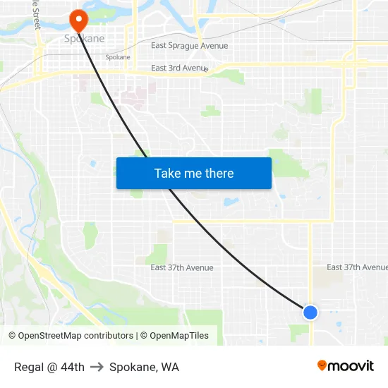 Regal @ 44th to Spokane, WA map