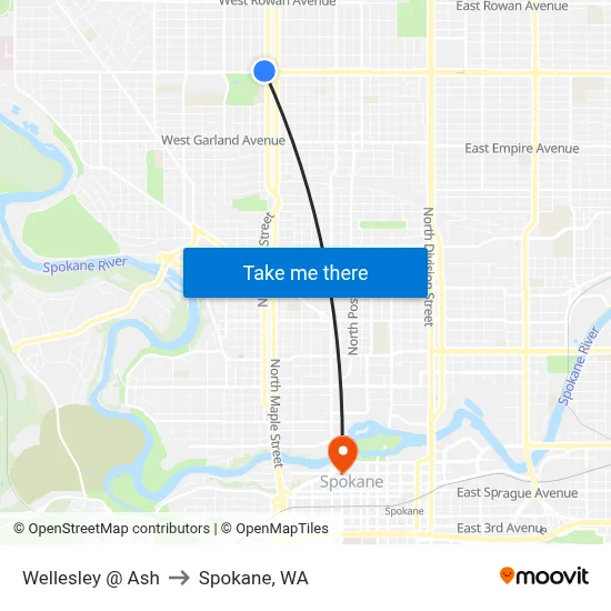Wellesley @ Ash to Spokane, WA map