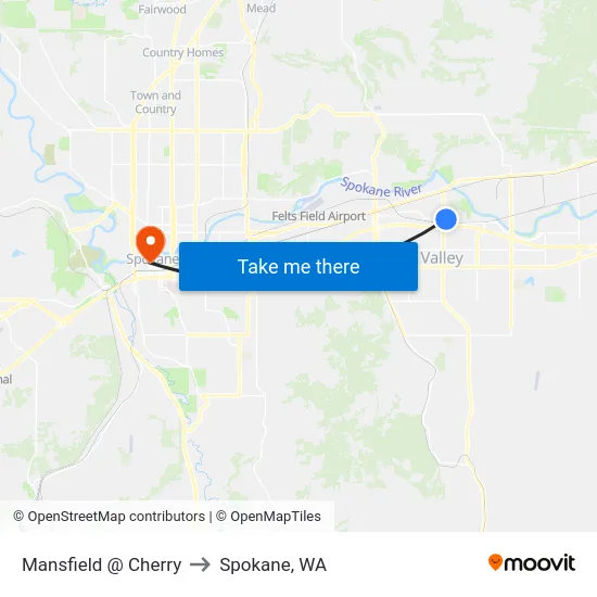 Mansfield @ Cherry to Spokane, WA map
