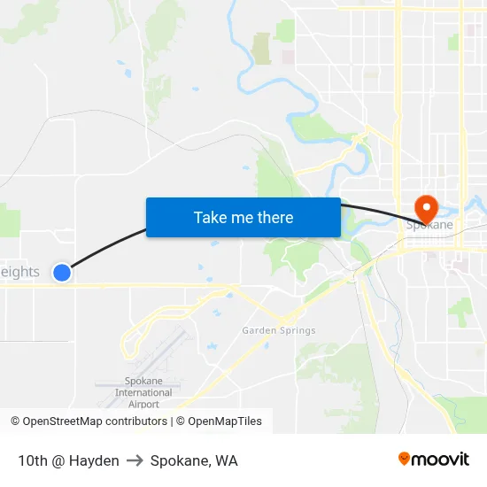 10th @ Hayden to Spokane, WA map