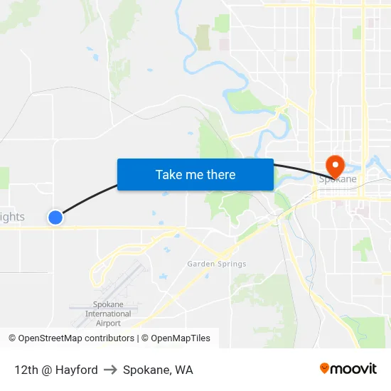 12th @ Hayford to Spokane, WA map
