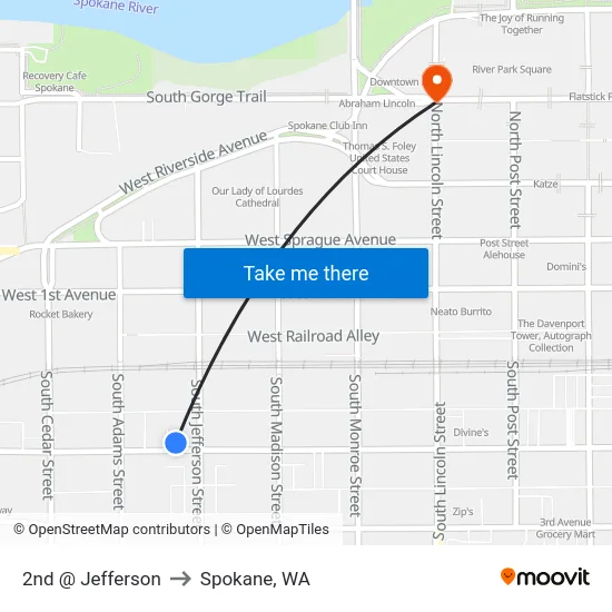 2nd @ Jefferson to Spokane, WA map