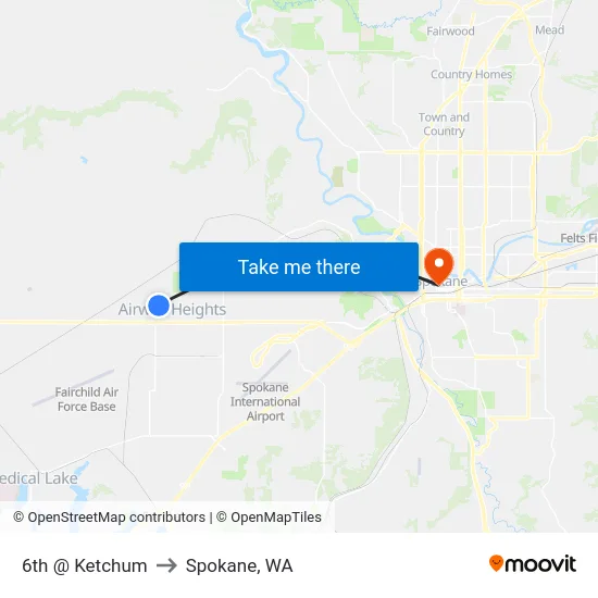 6th @ Ketchum to Spokane, WA map