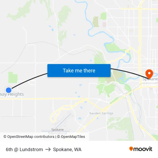 6th @ Lundstrom to Spokane, WA map