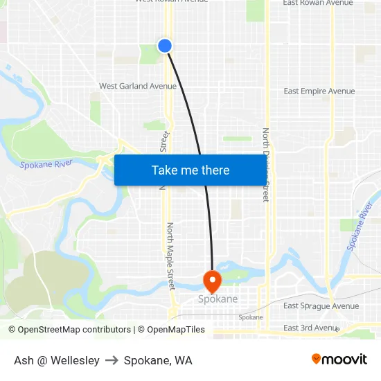 Ash @ Wellesley to Spokane, WA map